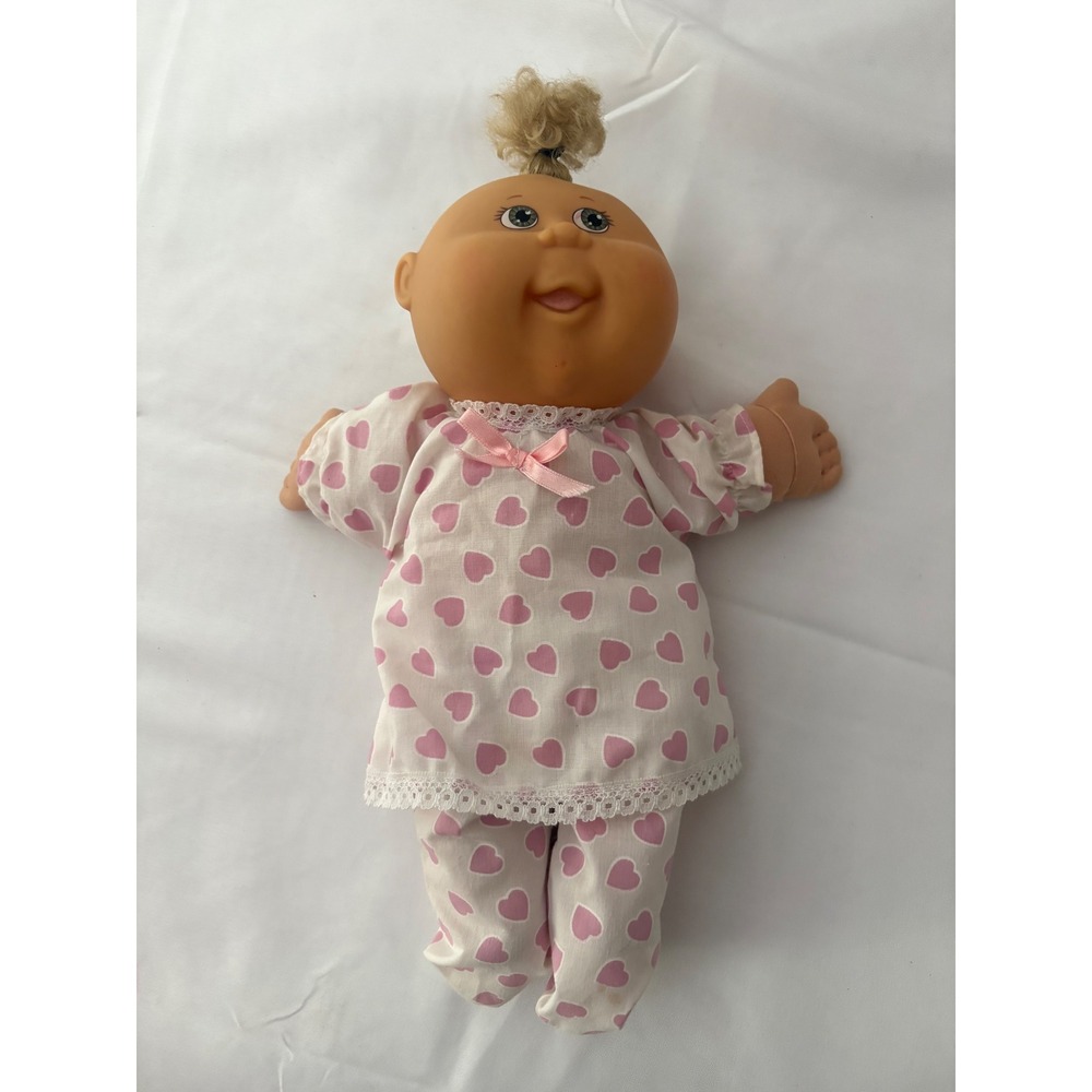 Cabbage Patch Kids 2004 Play Along Baby Doll Pink Heart Pajamas Blonde Hair 12"
